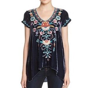 Johnny was sz large Navy Blue Women's silk velvet top